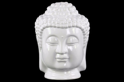 Ceramic Buddha Head with Beaded Ushnisha - White