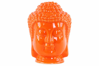 Ceramic Buddha Head with Beaded Ushnisha - Orange