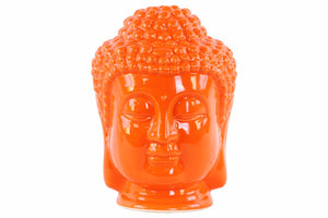 Ceramic Buddha Head with Beaded Ushnisha - Orange