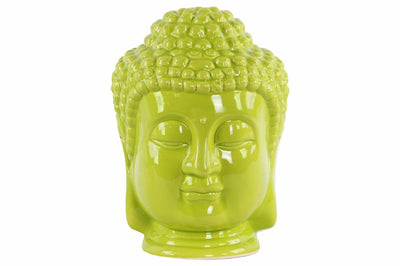 Ceramic Buddha Head with Beaded Ushnisha - Green