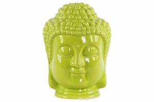 Ceramic Buddha Head with Beaded Ushnisha - Green