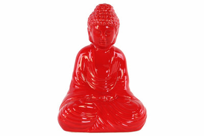 Buddha Figurine with Rounded Ushnisha in Dhyana Mudra - Red