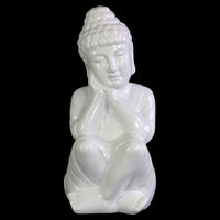 Buddha Figurine with Rounded Ushnisha and Head on Hands - White