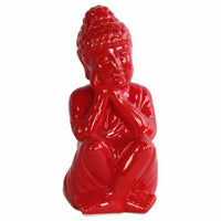 Buddha Figurine with Rounded Ushnisha and Head on Hands - Red