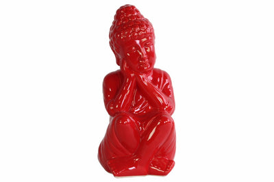 Buddha Figurine with Rounded Ushnisha and Head on Hands - Red