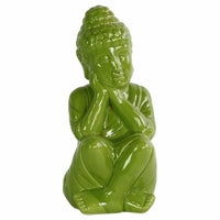 Buddha Figurine with Rounded Ushnisha and Head on Hands - Green