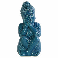 Buddha Figurine with Rounded Ushnisha and Head on Hands - Blue