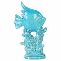 Angelfish Sculpture on Coral Pedestal Gloss Finish Blue