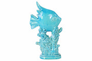 Angelfish Sculpture on Coral Pedestal Gloss Finish Blue