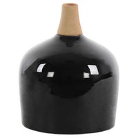 Round Moluccan Vase with Wood Neck -  Large - Black