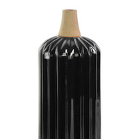 Cylindrical Moluccan Vase with Ribbed Design Body - Small - Black
