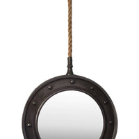 Wall Mirror with Pimpled Frame Design and Rope Hanger - Gray