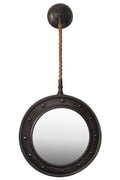 Wall Mirror with Pimpled Frame Design and Rope Hanger - Gray