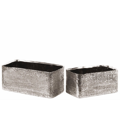 Electroplated Ceramic Rectangular Planter, Set of Two, Silver