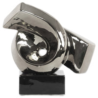 Ceramic Ribbon Abstract Sculpture on Rectangle Base- Silver