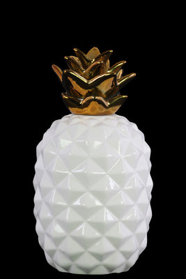 Ceramic Pineapple Figurine with Gold Top- Small- White