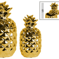 Fascinating Ceramic Pineapple Canister Set of Two- Gold