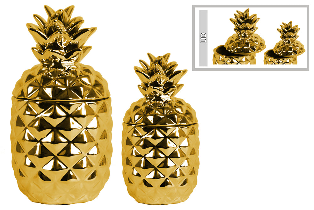 Fascinating Ceramic Pineapple Canister Set of Two- Gold