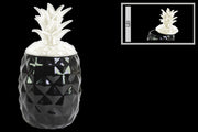 Ceramic Pineapple Canister with White Lid- Black