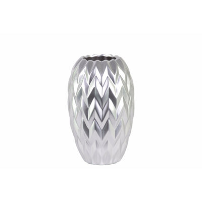 Round Vase Embossed Wave Design and Rounded Bottom- Small- Silver