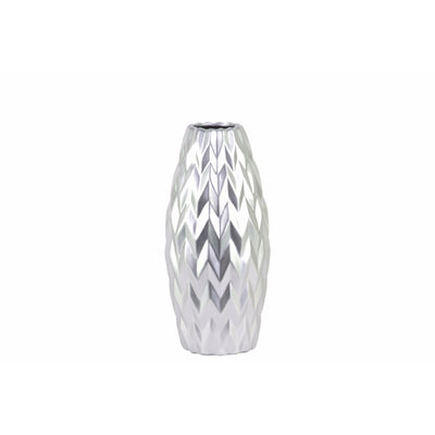 Ceramic Rounded Bellied Vase with Round Lip- Small- Silver