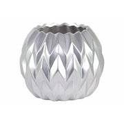 Ceramic Round Low Vase with Uneven Lip- Large- Silver