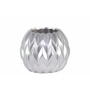 Round Low Vase with Uneven Lip, Wave Design- Small- Silver