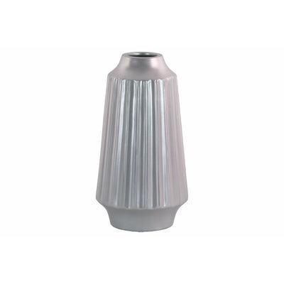 Round Vase with Round Lip Ribbed Design Body- Large- Silver