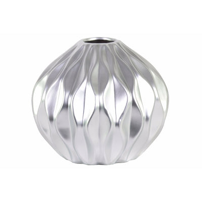 Round Low Vase with Round and Small Lip, Wave Design- Silver