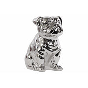 Ceramic Sitting British Bulldog Figurine Polished - Silver