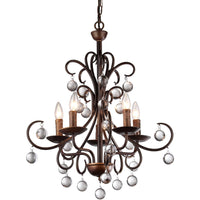 Grace Antique Bronze and Crystal Drop Curved 5-light Chandelier