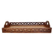 Handmade Mango Wood Serving Tray Decorated With Latticework