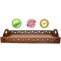 Handmade Mango Wood Serving Tray Decorated With Latticework