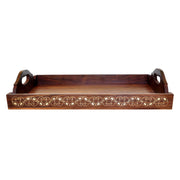 Handmade Serving Tray In Mango Wood Decorated With Brass Inlay