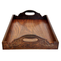 Handmade Serving Tray In Mango Wood Decorated With Brass Inlay