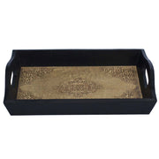 Handmade Serving Tray With Embossed Brass Work In Wood Frame