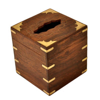 Handmade  Wood Upright Tissue Or Napkin Holder Box with Brass Inlays