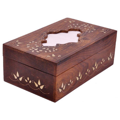 Handmade Tissue Holder Box Cover In Mango Wood With Brass Inlays