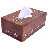 Handmade Tissue Holder Box Cover In Mango Wood With Brass Inlays
