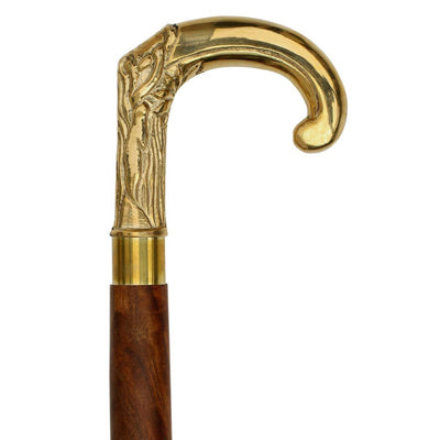 Handmade Walking Cane In Wood With Elephant Fritz Style Brass Handle