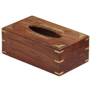 Rectangular Mango Wood Tissue Box Cover With Brass Inlays