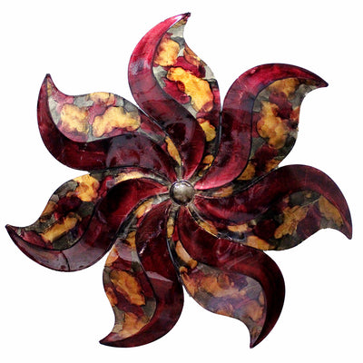 Large Flower Metal Wall Decor - Metal, Lacquered In Burgundy, Copper And Brown