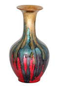 18" Foiled & Lacquered Ceramic Vase - Ceramic, Lacquered In Gold, Green, Blue And Red