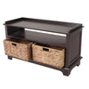 38.25" X 15.75" X 21.75" Espresso Wood MDF Water Hyacinth Entertainment Cabinet with Hyacinth Storage Baskets