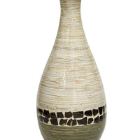 27" Spun Bamboo Floor Vase - Bamboo In Distressed White And Green W- Coconut Shell