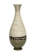 27" Spun Bamboo Floor Vase - Bamboo In Distressed White And Green W- Coconut Shell