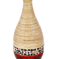 27" Spun Bamboo Floor Vase - Bamboo In Distressed White And Red W- Coconut Shell