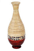 27" Spun Bamboo Floor Vase - Bamboo In Distressed White And Red W- Coconut Shell
