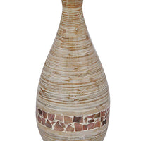 27" Spun Bamboo Floor Vase - Bamboo In Distressed White W- Coconut Shell