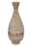 27" Spun Bamboo Floor Vase - Bamboo In Distressed White W- Coconut Shell